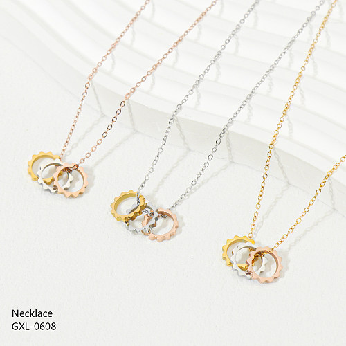Casual Simple Style Circle Heart Shape Stainless Steel  Plating Hollow Out Inlay Rhinestones Zircon Rose Gold Plated Gold Plated Silver Plated Necklace