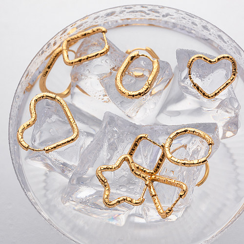 زوج واحد من أقراط IG Style Star على شكل قلب مستطيلة من الفولاذ المقاوم للصدأ ومطلية بالذهب عيار 1 قيراط