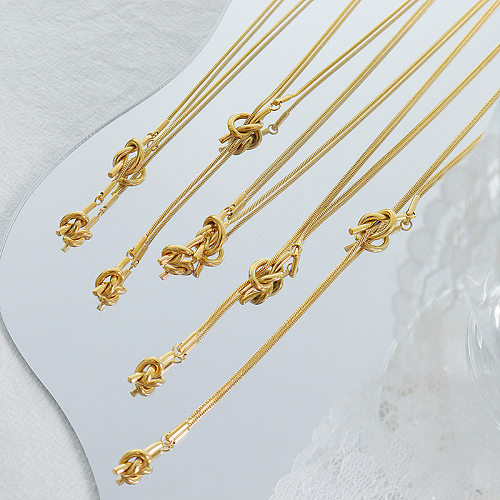 Japanese And Korean Fashion Necklace Spring And Summer Long Sweater Chain Female Popular Geometric Knotted Tassel Stainless Steel 18K Gold Female M045