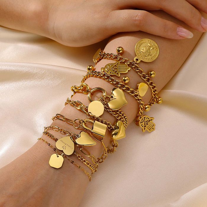 Elegante Damen-Armbänder im schlichten Stil in Herzform aus Edelstahl mit 18-Karat-Vergoldung in großen Mengen