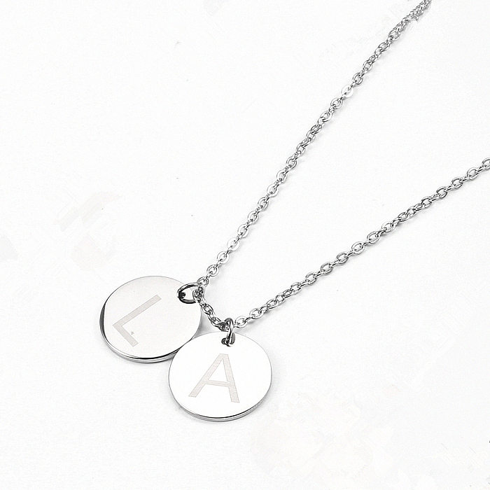 Glossy Round Letter Pattern Pendant Stainless Steel  Necklace Wholesale jewelry