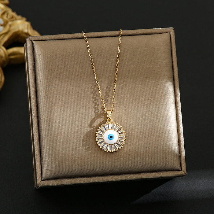 Modern Style Devil's Eye Stainless Steel Plating Inlay Artificial Gemstones Pendant Necklace