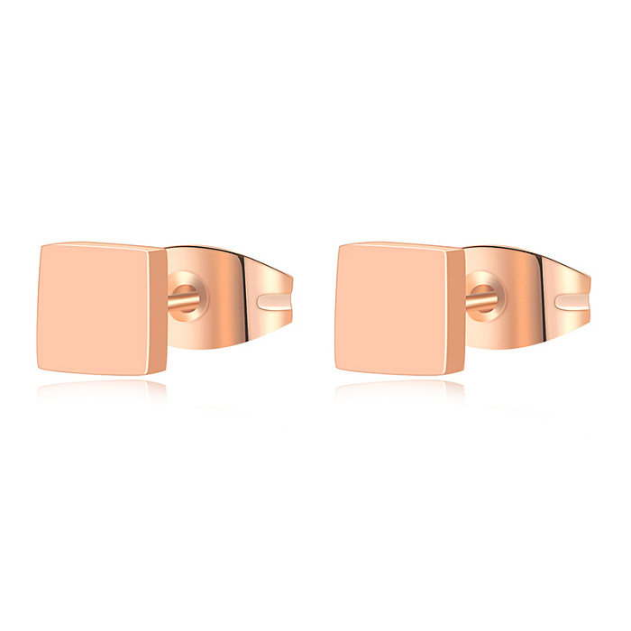 1 par de aretes chapados en oro rosa de acero inoxidable pulido cuadrado de estilo Simple