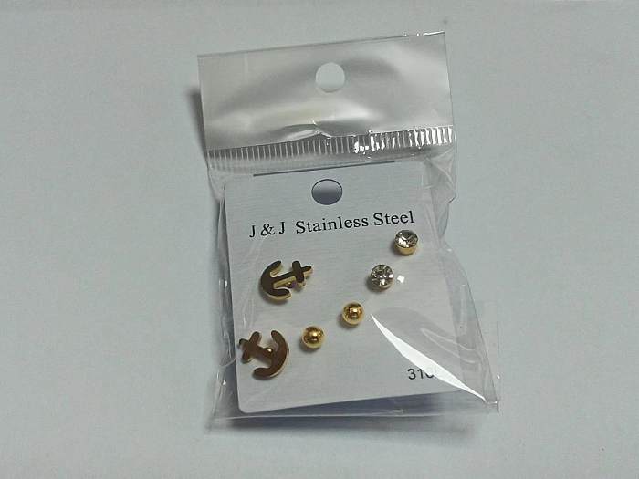 1 Set Simple Style Crown Stainless Steel  Inlay Zircon Ear Studs