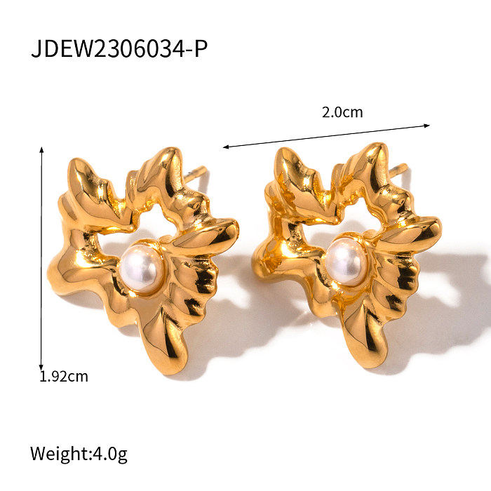 1 Pair IG Style Irregular Heart Shape Plating Inlay Stainless Steel  Artificial Pearls 18K Gold Plated Ear Studs