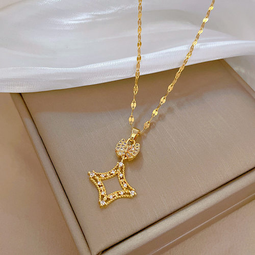 Fashion Square Stainless Steel Copper Plating Inlay Zircon Pendant Necklace