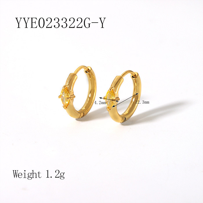 1 paire de boucles d'oreilles plaquées or 18 carats, Style IG Simple, incrustation ovale en acier inoxydable et Zircon