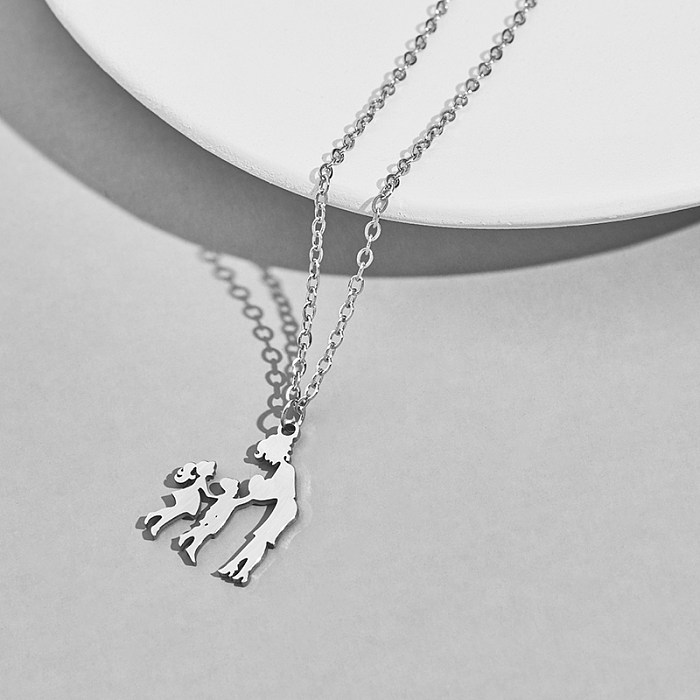 1 Piece French Style Simple Style A Family Of Three Stainless Steel  Hollow Out Pendant Necklace