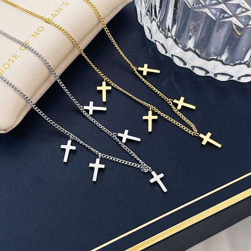 Collier pendentif en acier inoxydable plaqué croix streetwear