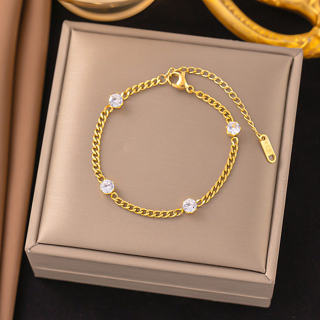 Simple Style Round Titanium Steel Plating Inlay Artificial Diamond Bracelets