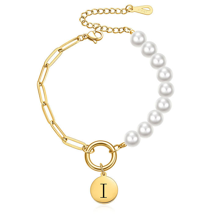 Mode geometrische Buchstaben Titan Stahl Inlay künstliche Perlen Armbänder 1 Stück