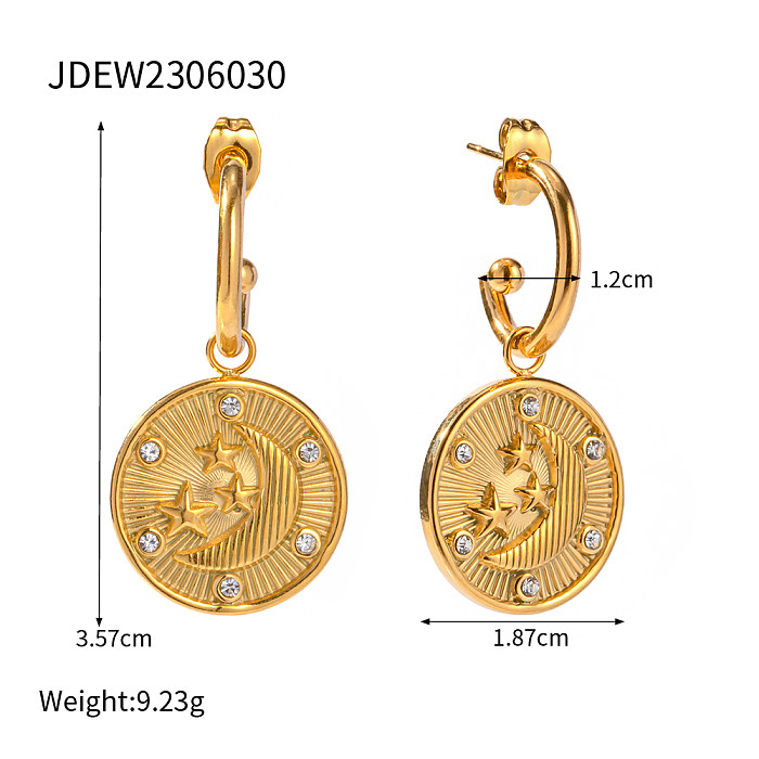 1 par de pendientes colgantes chapados en oro de 18 quilates de acero inoxidable con revestimiento cruzado estilo IG