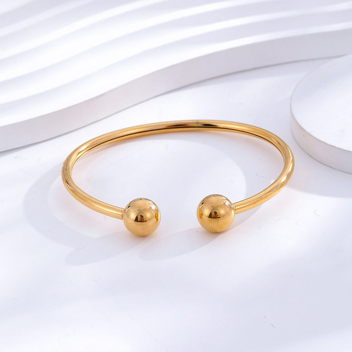 Casual Simple Style Ball Titanium Steel Plating Inlay Zircon 24K Gold Plated Bangle