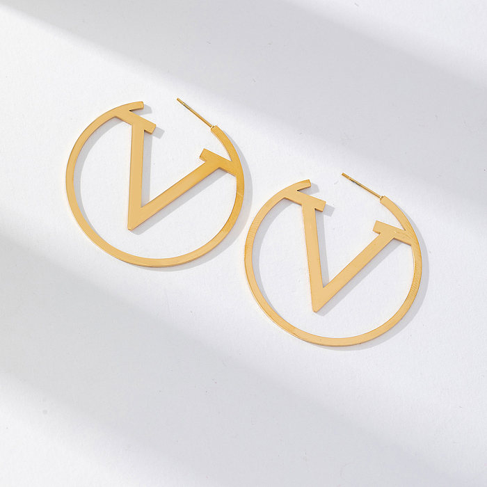 1 Pair Vintage Style Simple Style Roman Style V Shape Letter Stainless Steel Ear Studs