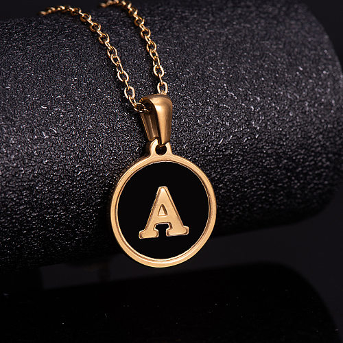 Collier pendentif en acier inoxydable avec lettres rondes à la mode, coquille plaquée or, colliers en acier inoxydable