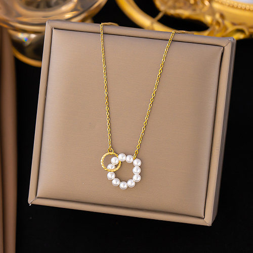 Elegant Lady Geometric Imitation Pearl Stainless Steel Plating Pendant Necklace