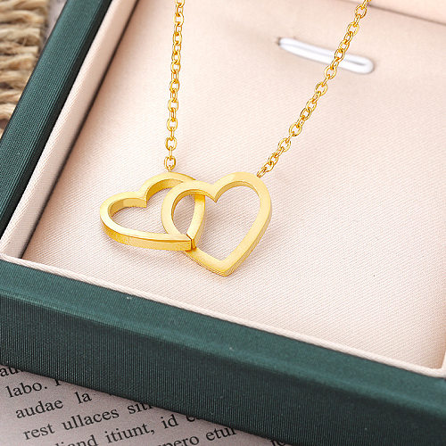 Stainless Steel  Double Heart Pendant Necklace Jewelry