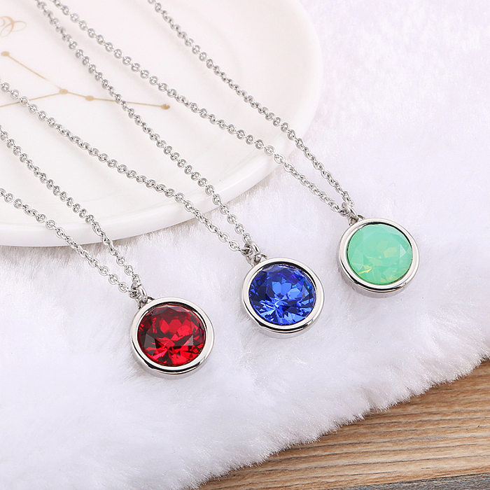Korean Multicolor Zircon Pendant Stainless Steel Necklace Wholesale jewelry
