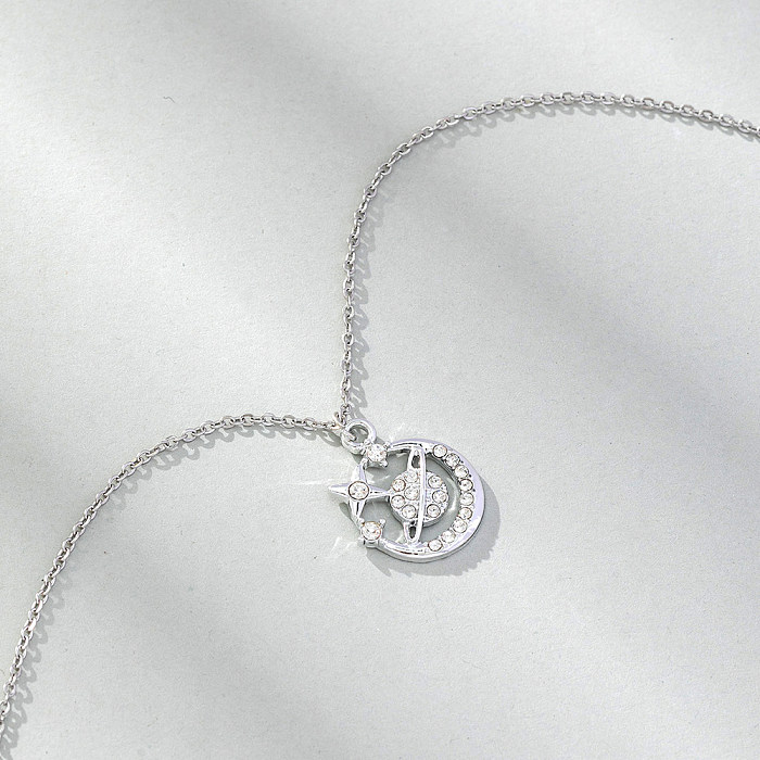 Korean Style Star Stainless Steel  Rhinestones Pendant Necklace In Bulk