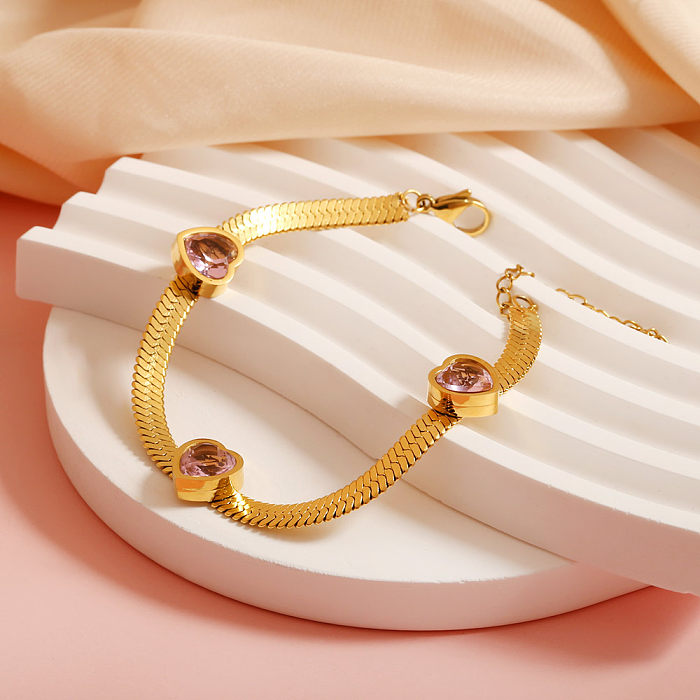 Wholesale Simple Style Heart Shape Stainless Steel Plating Chain 18K Gold Plated Bracelets