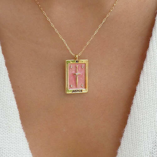 Vintage Style Punk Card Stainless Steel Plating 18K Gold Plated Pendant Necklace