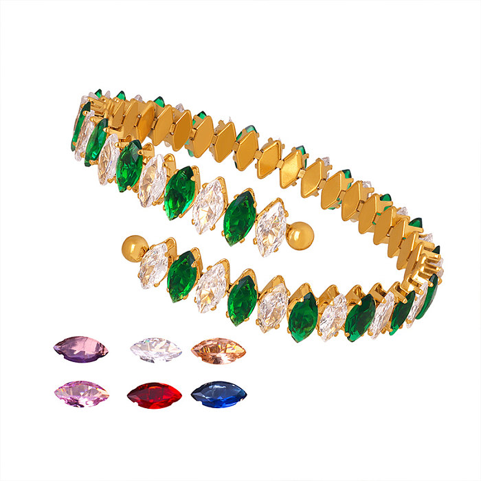 Bracelet en Zircon plaqué or 18 carats, Style Vintage, bloc de couleur, incrustation en acier titane, vente en gros