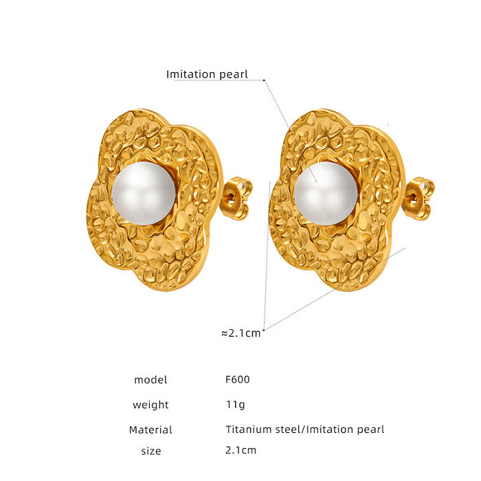 1 paire de clous d'oreilles en forme de cœur, Style Simple, incrustation de fleur, strass en acier inoxydable, perles