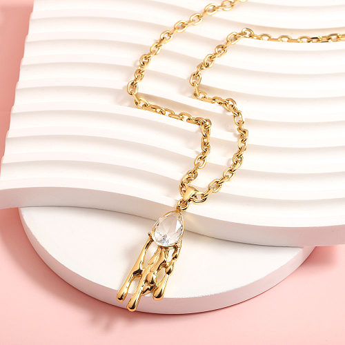Classical Retro Simple Style Irregular Stainless Steel  Plating Three-dimensional Inlay Zircon 18K Gold Plated Pendant Necklace