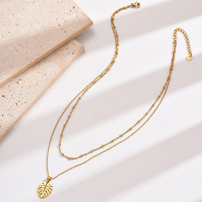 Simple Style Korean Style Leaves Stainless Steel  Polishing 14K Gold Plated Necklace
