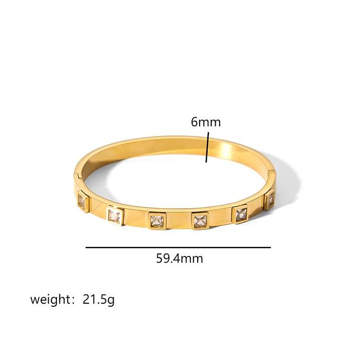 Simple Style Rectangle Stainless Steel 18K Gold Plated Zircon Bangle In Bulk