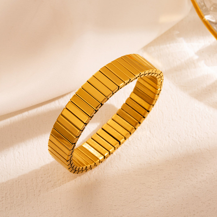 INS Style Cool Style Solid Color Stainless Steel Plating Inlay Zircon 18K Gold Plated Bangle