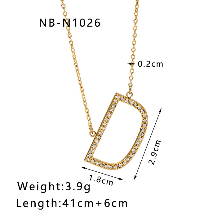 Hip-Hop Simple Style Letter Stainless Steel  Plating Inlay Zircon 18K Gold Plated Pendant Necklace