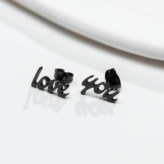 1 paire de clous d'oreilles plaqués en acier inoxydable, lettres géométriques de Style Simple en forme de cœur