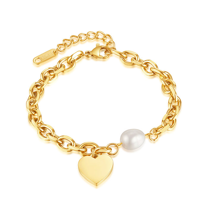 Elegant Simple Style Heart Shape Titanium Steel Pearl Bracelets