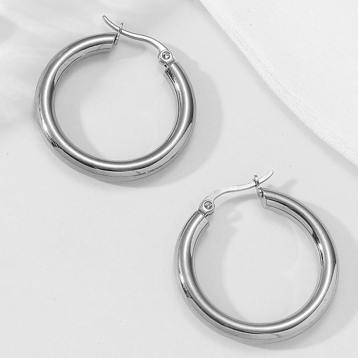 1 paire de boucles d'oreilles créoles plaquées or 18 carats, Style Simple et élégant, placage rond en acier inoxydable