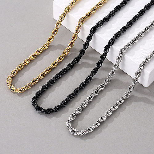 Retro-Halskette aus einfarbigem Twist-Edelstahl. Halsketten aus Edelstahl