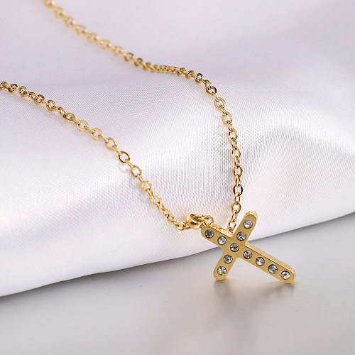 Punk Cool Style Cross Stainless Steel  Stainless Steel Inlay Artificial Diamond Pendant Necklace