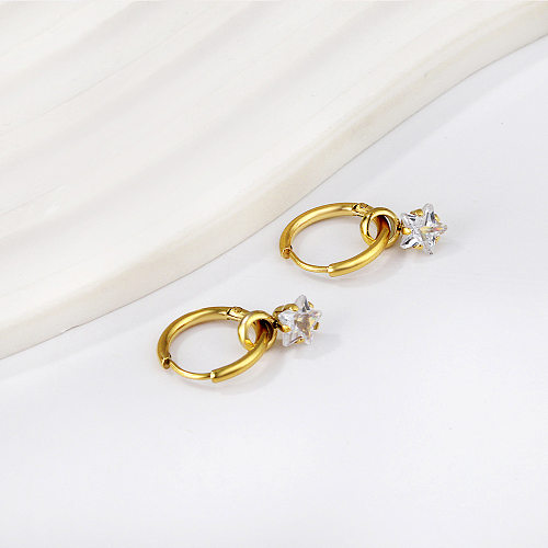 1 Pair Simple Style Star Water Droplets Heart Shape Inlay Stainless Steel  Zircon Drop Earrings