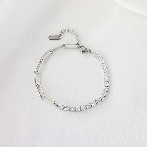Bracelets en Zircon avec incrustation de placage géométrique en acier inoxydable pour dame