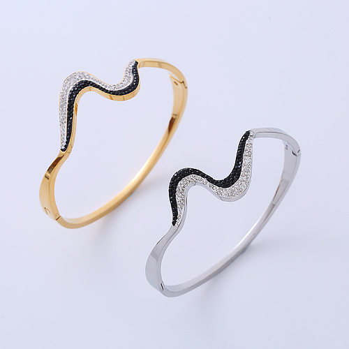 Bracelets en acier inoxydable de zircon d'incrustation de placage de bracelet en acier au titane de vagues de style simple