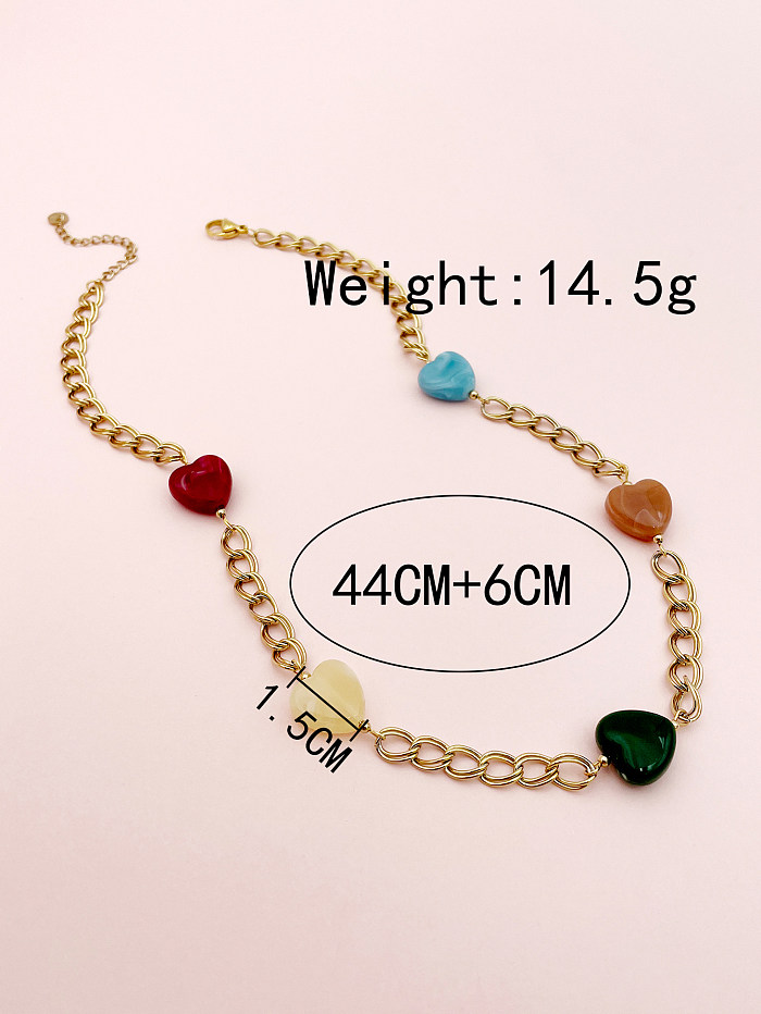 Sweet Commute Heart Shape Stainless Steel  Natural Stone Polishing Plating Gold Plated Necklace