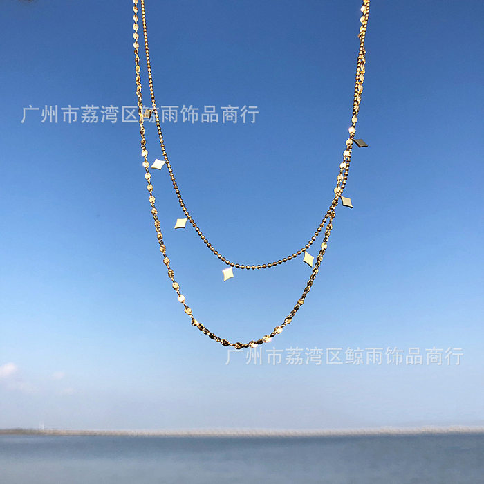 Wholesale Jewelry Rhombic Pendant Double-layer Stainless Steel Necklace jewelry