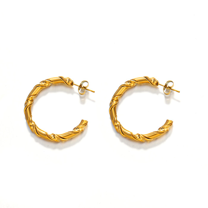 1 Pair Retro Simple Style C Shape Twist Plating Stainless Steel  18K Gold Plated Earrings