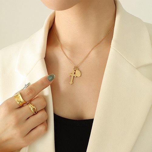 Fashion Retro Cross Godfather Oval Pendant Necklace Stainless Steel Gold Plated