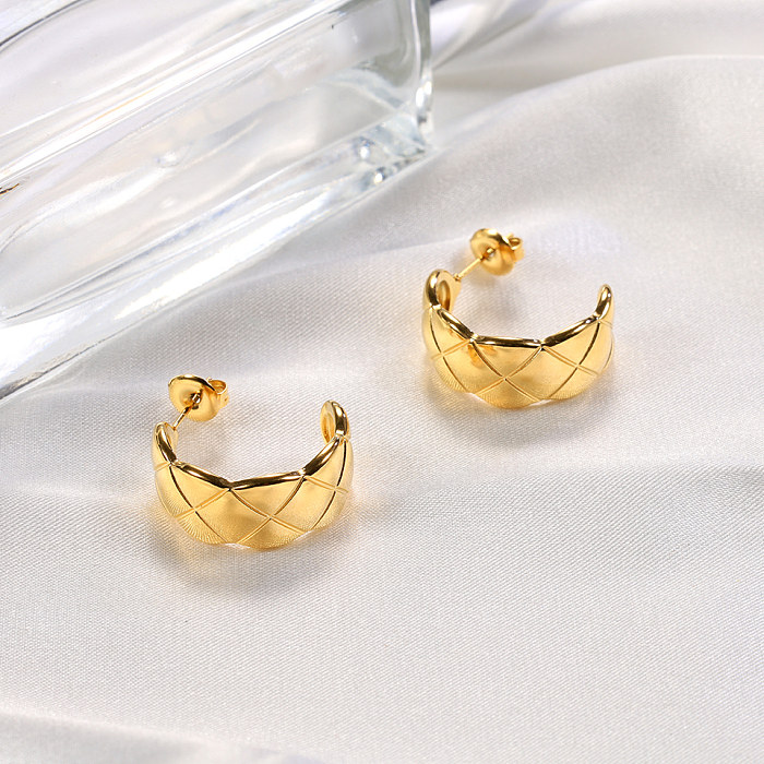 1 Pair Handmade Romantic C Shape Side Stripe Plating Thick Stainless Steel  18K Gold Plated Ear Studs