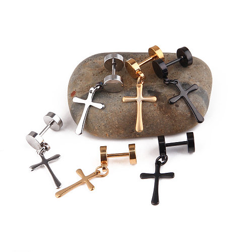 Einfacher Stil Kreuz-Ohrhänger aus Edelstahl mit Überzug aus Edelstahl, 1 Stück