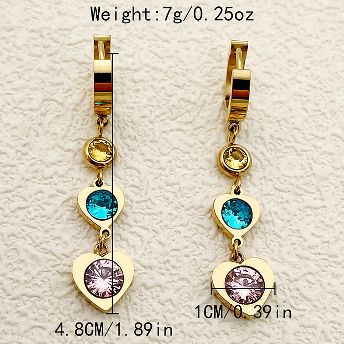1 Pair Casual Elegant Vintage Style Heart Shape Plating Inlay Stainless Steel  Zircon Gold Plated Drop Earrings