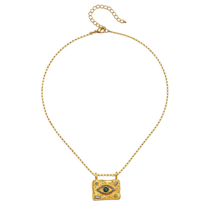Retro Devil'S Eye Stainless Steel  Copper Plating Inlay Zircon 18K Gold Plated Pendant Necklace