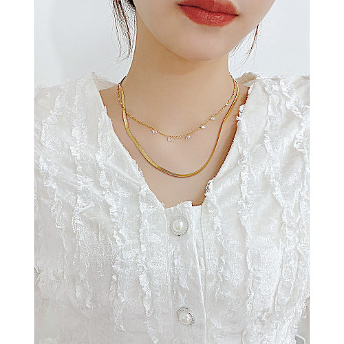Fashion Solid Color Stainless Steel  Layered Necklaces Plating Stainless Steel  Necklaces