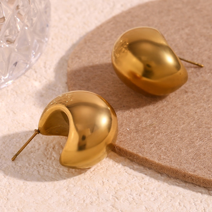 1 par de brincos de orelha banhados a ouro 18K, estilo básico simples, cor sólida, aço inoxidável